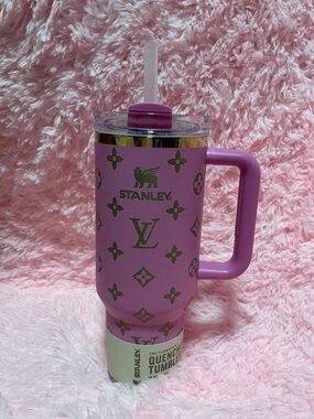 Stanley Pink Monogram Insulated Tumbler with Handle and Straw
